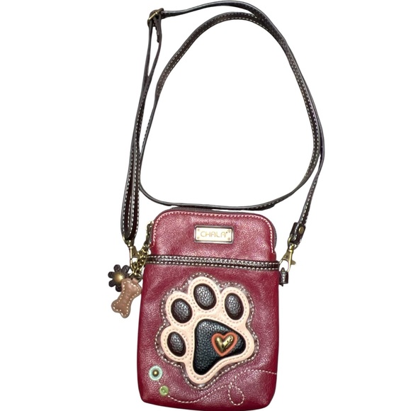 Chala Handbags - Chala Burgundy Crossbody with Paw Accent